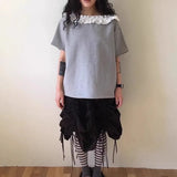 KYLETHOMASW  -  Ruffles Y2k T Shirt for Women Slash Neck Spring Summer Retro Sweet Ropa De Mujer Korean Fashion Loose T-shirts
