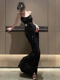 KYLETHOMASW  -  Evening Dresses Women Sequins Sleeveless Halter Slim Sexy Bandage Backless Split Vintage Elegantparty Cocktail Dress