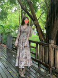 KYLETHOMASW  -  Retro Printed V-neck Kink Dress for Women in Spring and Autumn Slim Temperament Seaside Vacation Atmosphere