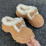 KYLETHOMASW  -  Winter Thick Bottom Snow Boots Women's Cute Bow Knot Fur Leather Integrated Versatile Cotton Booties Rubber Outsole