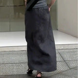 KYLETHOMASW  -  Grey High Waist Midi Skirt Women Summer Casual Loose Split Front A-Line Skirt Fashion Streetwear Faldas Elegant Long Jupe 237A