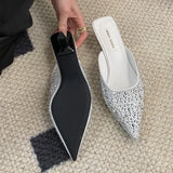 Kylethomasw Sparkling Rhinestone Luxury Slippers for Women Sexy Pointed Toe  Low Heel Slides Fashion Footwear Diamond Dress Sandals Women