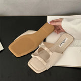 KYLETHOMASW  -  Fashion Butterfly-Knot Ladies Flats Slippers Shoes Female Square Toe Summer Beach Slides Slippers Sandals Shoes For Women