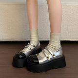 KYLETHOMASW  -  New Women Two-tone Metal Studded Platform Mary Jane Shoes Round Toe Buckle Strap Slip On Casual Summer Gothic Lolita Pumps Shoes