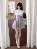 KYLETHOMASW  -  Womens Sweet Plaid Lace Trim Dress With Ruffle Collar And Waist Cinched Design