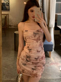 Kylethomasw Sexy Bodycon Backless Bandage Long Dresses for Women Summer Elegant Printed Spaghetti Strap Lace-up Party Dress Prom Vestidos