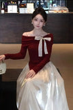 KYLETHOMASW  -  Sweet Hot Girl Suit Women's Autumn Off Shoulder Knitted Top High Waist A-line Long Skirt Two-piece Set Fashion Female Clothes