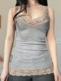 KYLETHOMASW  -  Spring/autumn Sweet Slim Lace Patchwork Basic All Match Slight Strech Knitted Camis