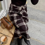 KYLETHOMASW  -  Retro Plaid Mini Skirt Women's New Design Casual Sexy High Waist Pleated Asymmetrical Midi Skirt Street Style Trendy