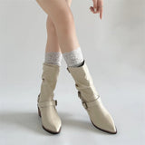 KYLETHOMASW  -  Autumn Winter Women Western Cowboy Boots Vintage Slip On Thick Heel Shoes Ladies Mid Calf Botas Zapatos De Mujer