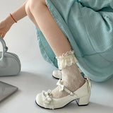 KYLETHOMASW  -  Cute Lace JK Women Mary Jane Shoes Fashion Butterfly-knot Leather Shoes Outdoor Women's Party Dress Pumps