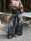 Kylethomasw Women Y2k Baggy Vintage Jeans Harajuku Fashion Straight Do Old Wide Leg Full Length Denim Pants Hip Hop Causal Trousers