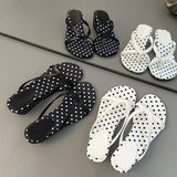 KYLETHOMASW  -  French Vintage Polka Dot Women's Herringbone Flip Flops Summer Wedge Toe-Post Sandals Gentle Style Niche