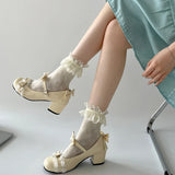 KYLETHOMASW  -  Cute Lace JK Women Mary Jane Shoes Fashion Butterfly-knot Leather Shoes Outdoor Women's Party Dress Pumps