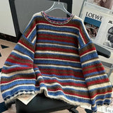KYLETHOMASW  -  Korea Chic Unique Casual Panelled Stripe Pullovers Loose Lazy All-match Slim Jumper Trendy Hot Sell Elegant Temperament Sweaters
