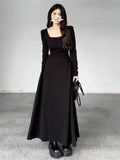 KYLETHOMASW  -  Autumn Long Sleeve Square Collar Sweet and Gentle White Dress for Women Korean Cute Slim Fit Temperament Elegant Long Dress