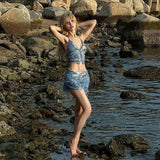 KYLETHOMASW  -  Beach Style Set Women's Autumn Printed Sequin Halter Neck Vest Hip Wrap Slim Fit Short Skirt Fashion Two-piece Set