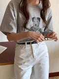 KYLETHOMASW  -  Korean Fashion Letter Cartoon Dog Print Short Sleeved T-shirt Women Summer New Cute Loose Versatile Pullover Top