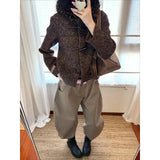 KYLETHOMASW  -  Korean Retro Casual Cow Horn Button Short Jacket Autumn/winter Plush Hooded Versatile Top Y2k Harajuku Commuter Coats Ropa Mujer