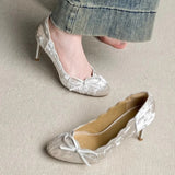 KYLETHOMASW  -  Designer Brand High Heels Ladies Velvet Round Toe Butterfly-knot Women Pump Shallow Fashion Elegant Thin Heels Party Dress Shoes