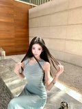 KYLETHOMASW  -  French Sexy Thin Slim Sleeveless Dress Women Summer Holiday Daily Wear Knitted Dresses Elegant Irregular Midi Vestidos A256