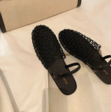 KYLETHOMASW  -  Slippers for Women Summer New Mesh Hollow Out One-piece Strap with Toe Cap Flat Sandals for Women's Mesh Slippers Women