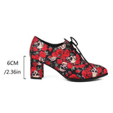 KIylethomasw Bohemian Style Printed Fabric Lace Up High Heeled Shoes Womens Round Toe Cross Tied Spring Autumn New Pumps Casual Oxfords 35-48