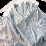 KYLETHOMASW  -  Korean Solid Casual Simple Plus Size Women's Pajamas Set Sweet Lapel Neck Short Fashion Pajamas Summer New Sleepwear Woman