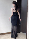KYLETHOMASW  -  Women Dresses Sleeveless Mesh Patchwork Elegant Slash Neck Sexy Fashion Mermaid Dress Party Female French Style