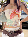 KYLETHOMASW  -  Y2K Spicy Girl Sexy Shell Print Off Shoulder Slim Fit Chest Hugging Vest Street Vacation Style Tight Fitting Versatile Top