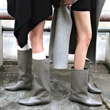 KYLETHOMASW  -  Cowhide Zapatos De Mujer Autumn and Winter New Simple Square Head Low Heel Boots  Sleeve Boots for Women Hot Selling