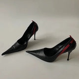KYLETHOMASW  -  Pointed Toe Stiletto Rivet Decoration Women Shoes Fashion Black and Red Rome Women Shoes Slip-on Hand-made