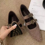 KYLETHOMASW  -  Fashion Rivets Pointed Toe Mary Jane Shoes Women High Quality Designer Double Belt Buckle Design British Style Casual Flat Shoes