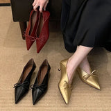 KYLETHOMASW  -  Elegant Women Shoes Low Heel Dress Shoes Shallow Fashion Gold Sexy Pointed Toe Pumps Ladies Office Shoes Zapatos De Mujer