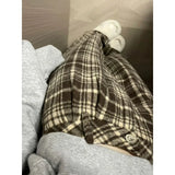 KYLETHOMASW  -  Vintage Woolen Plaid Pants Women Autumn Winter Korean Fashion Harajuku Baggy Check Loose Trousers Casual 90s Aesthetic New