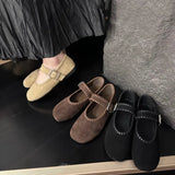 KYLETHOMASW  -  High Quality Woven Faux Suede Leather Mary Jane Shoes Women Metal Belt Buckle Design Shoes Comfortable Flat Loafers for Women