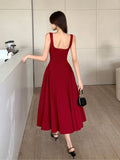 KYLETHOMASW  -  Y2K Summer Elegant Women Solid Midi Dress Vintage Sleeveless  A-Line Birthday Evening Party Dress Princess Slip Vestidos