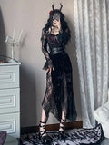 KYLETHOMASW  -  Dark Gothic Lace Splicing Long Sleeve Sexy Dress Summer New Spicy Girl Slimming Wrap Hip Split Long Dress for Women