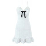 KYLETHOMASW  -  Bow Lace Trim White Sling Mini Sexy Dresses  Sweet Women Elegant A-line Cotton Summer Dress Night Out Robe