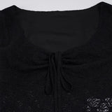 KYLETHOMASW  -  French Lace Patchwork V Neck Long Sleeve Slim Solid Y2k Streetwear Knitted T-Shirts