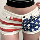KYLETHOMASW  -  American Retro Star Printed Denim Shorts for Women's Summer Hot Girls Slim Fit Hip Wrap Shorts Fashion Female Clothes