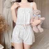 KYLETHOMASW  -  Sweet Pink Pajama Set for Women's Summer Pure Cotton Camisole Vest Elastic Waist Wide Leg Shorts Two-piece Set