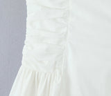 KYLETHOMASW  -  Sexy White Slash Collar Backless Midi Long Strapless Dress Women Pleated Folded Low Waist Pleated Ruched Hem Swing Party Robe