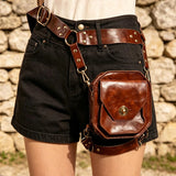 KYLETHOMASW  -  Vintage Faux Leather Waist Bag Adjustable Rivet Belt Multi Strap Retro Small Crossbody Fanny Pack Versatile Outdoor Hip Purse
