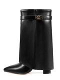 KYLETHOMASW  -  New Autumn and Winter New Pointed Metal Buckle Knee High Women's Boots, Thick High-heeled Pants Boots, Fashionable Mid Leg Boots