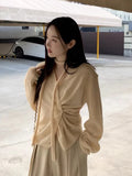 KYLETHOMASW  -   South Korea Chic Cardigan Simple Temperament V-neck Neck Irregular Buckle Waist Slimming Tops Long Sleeve Women Sweater
