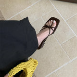 KYLETHOMASW  -  Rubber Flip Flops Leopard Shoes Summer Clogs Woman Cross-Tied Female Slippers Square Toe Slides Hawaiian Beach 2025 Soft Block l