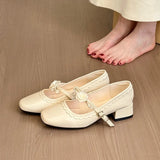 KYLETHOMASW  -  Floral Rose Women Mary Jane Shoes Fashion Buckle Strap Thick Heel Shoes Ladies Elegant Daily Wedding Leather Dress Pumps