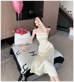 KYLETHOMASW  -  New Solid Color Sling Dress Women's Summer Korean Elegant Lady Pleated Dress Fashion Beach Sexy Backless A-line Dresses