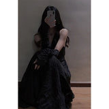 KYLETHOMASW  -  Vintage Black Midi Dress Women Elegant Party V Neck Dresses Summer Korean Sexy Spaghetti Strap Lace Up Bodycon Vestidos